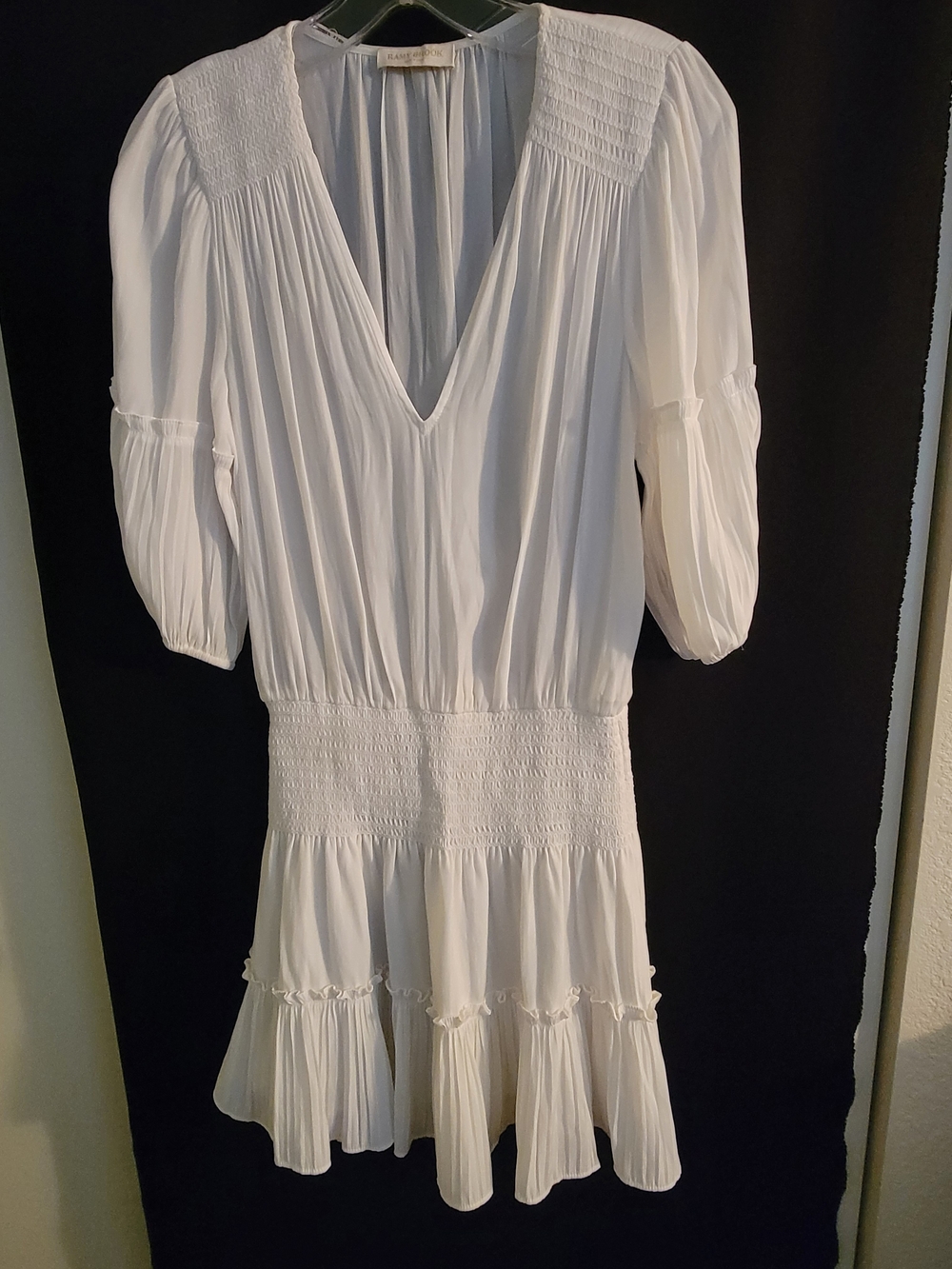 Ramy Brook White V-Neck Smocked Waist Mini Dress